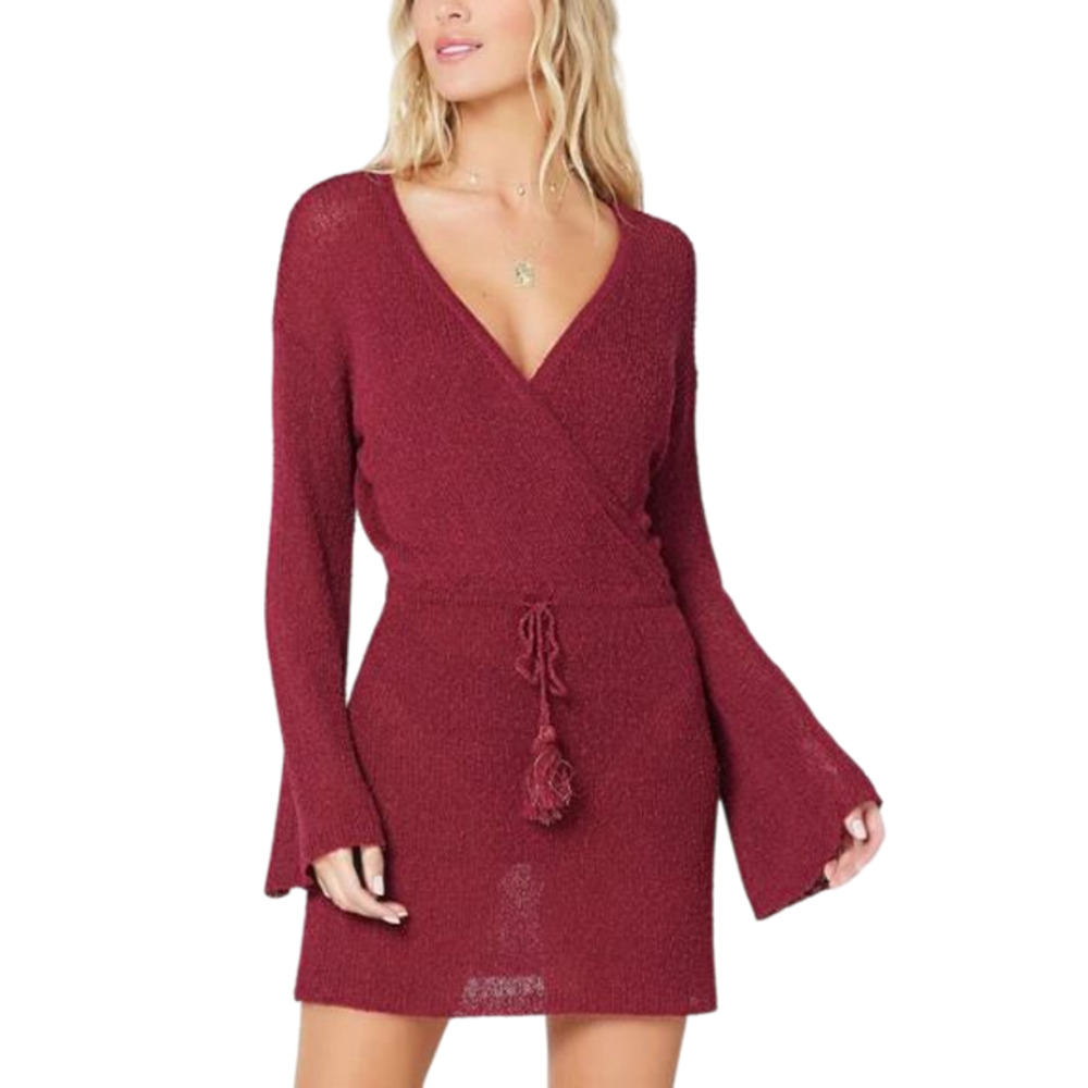 L*Space Red Cabernet Topanga Sweater Knit Cover-Up NWT Size Medium